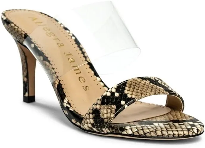 Chelsea Mid Heel Sandals for Women, Slip-On Heeled Sandals with Clear Strap with real Embossed Leather, Stylish Open Toe Heels for Parties, Weddings, and Everyday Wear