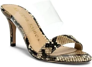Chelsea Mid Heel Sandals for Women, Slip-On Heeled Sandals with Clear Strap with real Embossed Leather, Stylish Open Toe Heels for Parties, Weddings, and Everyday Wear