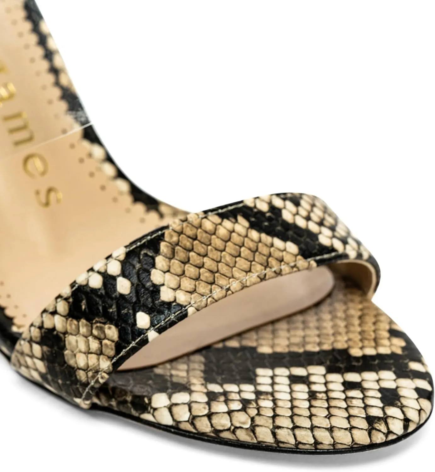 Chelsea Mid Heel Sandals for Women, Slip-On Heeled Sandals with Clear Strap with real Embossed Leather, Stylish Open Toe Heels for Parties, Weddings, and Everyday Wear