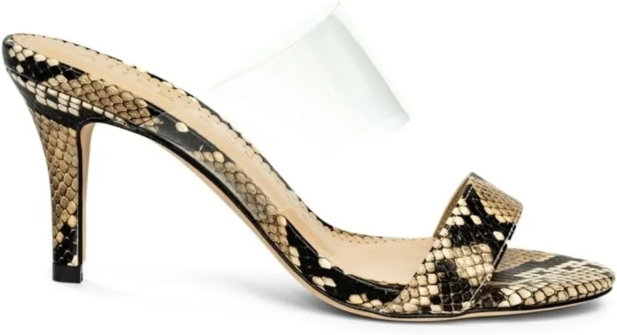 Chelsea Mid Heel Sandals for Women, Slip-On Heeled Sandals with Clear Strap with real Embossed Leather, Stylish Open Toe Heels for Parties, Weddings, and Everyday Wear