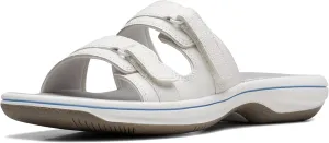 Clarks Women's Breeze Piper Slide Sandal, White, 7
