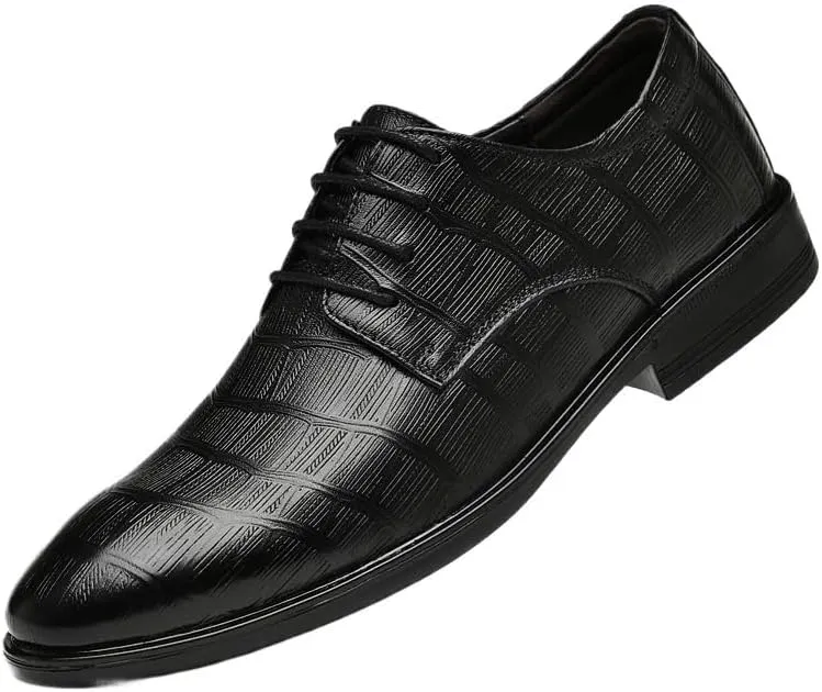 Classic Men's Leather Dress Shoes Business Casual Formal Lace-up Oxfords Shoes Modern Comfort Pointed Toe Derby Shoes for Men