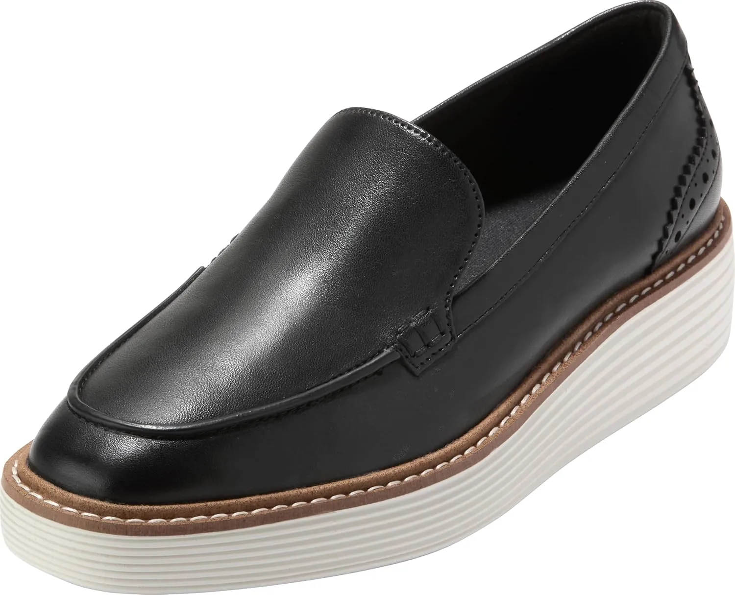 Cole Haan Women's Originalgrand Platform Venetian Loafers Flat, Black/Ivory, 8 Wide