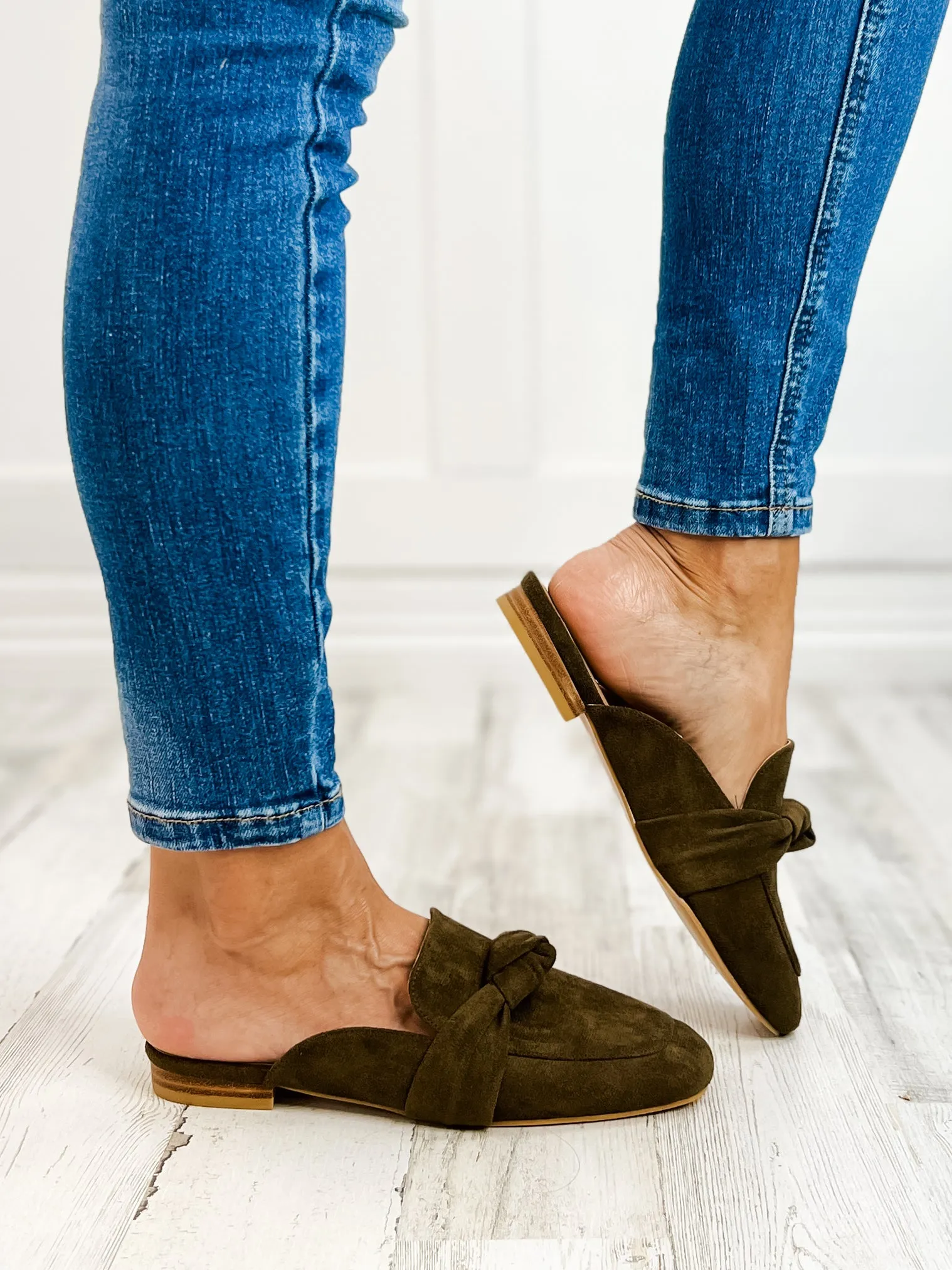 Corkys Clingy Mules in Khaki Faux Suede