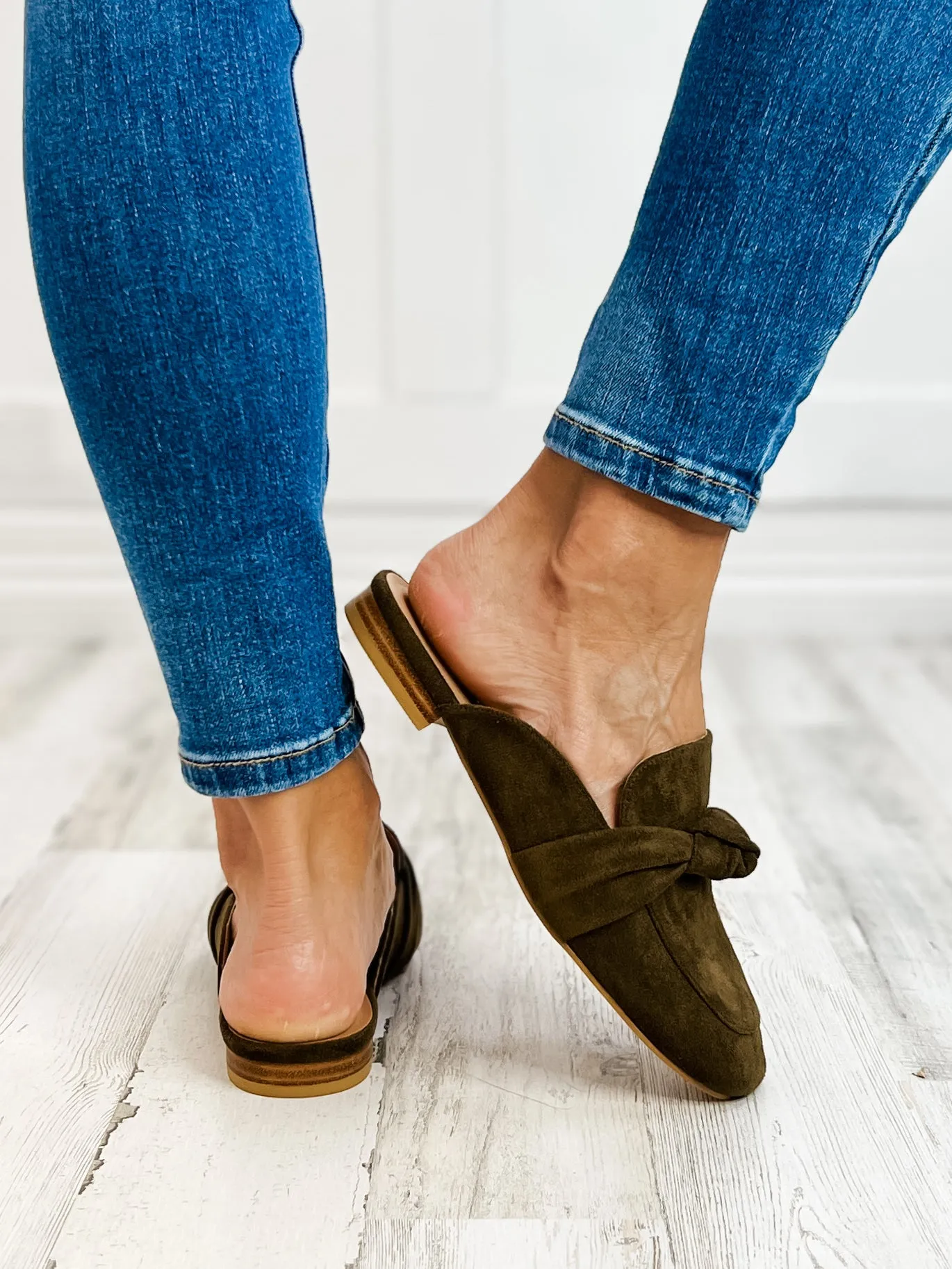 Corkys Clingy Mules in Khaki Faux Suede