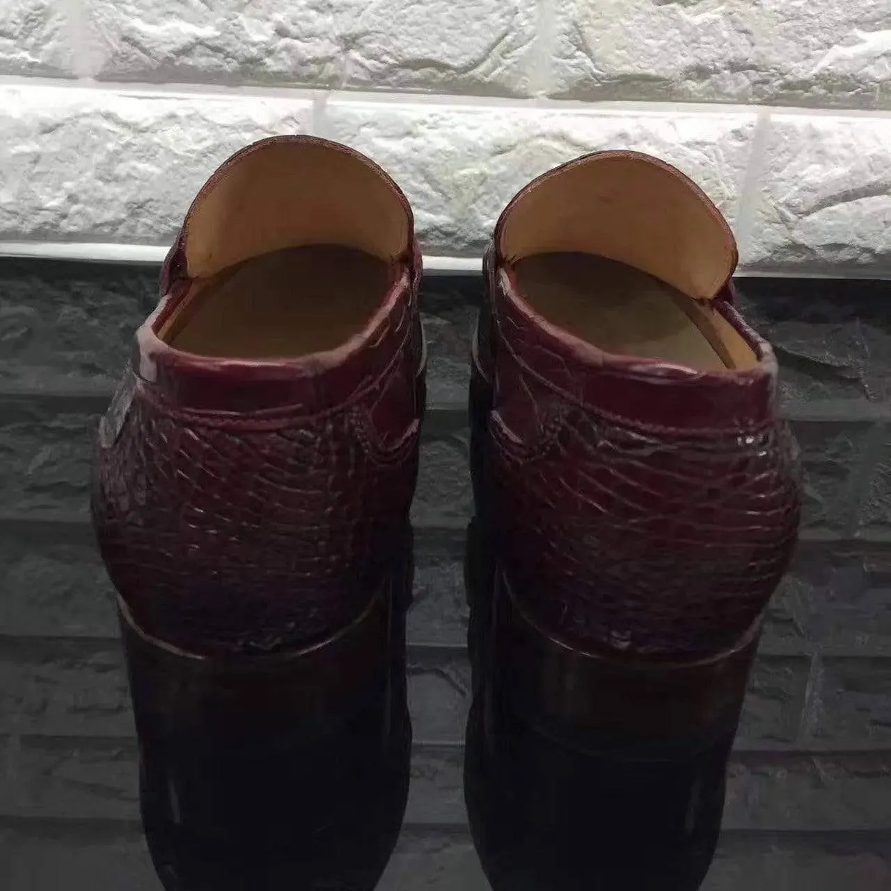 Crocodile Shoes Wine Red Genuine All-Over Crocodile  Belly Skin Slip On~ Loafer Shoes for Men