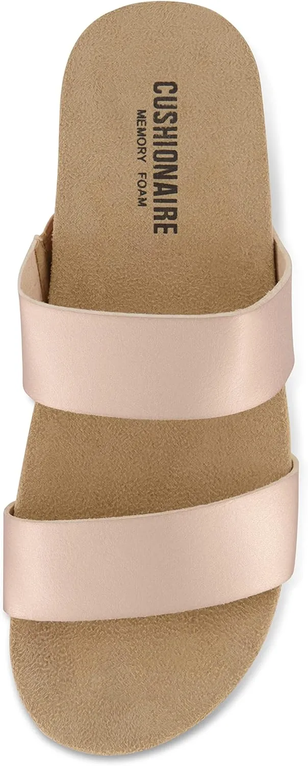 CUSHIONAIRE Women's Jaimy 2 band footbed slide sandal  Memory Foam