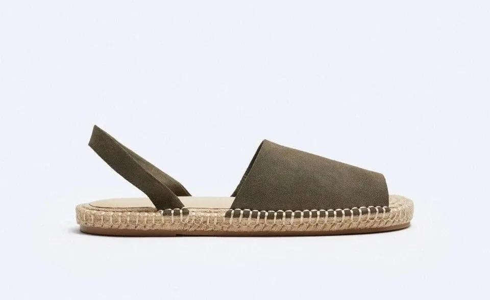 CUT LEATHER ZARA SS Client satisfaction 2024 MULE 100% Limited-time deal collection SANDALS Men's UK Khaki-8 FLAT SUEDE