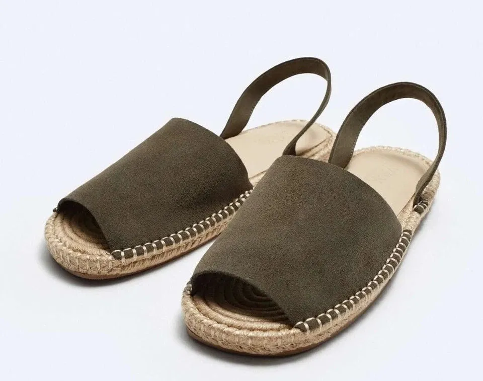 CUT LEATHER ZARA SS Client satisfaction 2024 MULE 100% Limited-time deal collection SANDALS Men's UK Khaki-8 FLAT SUEDE