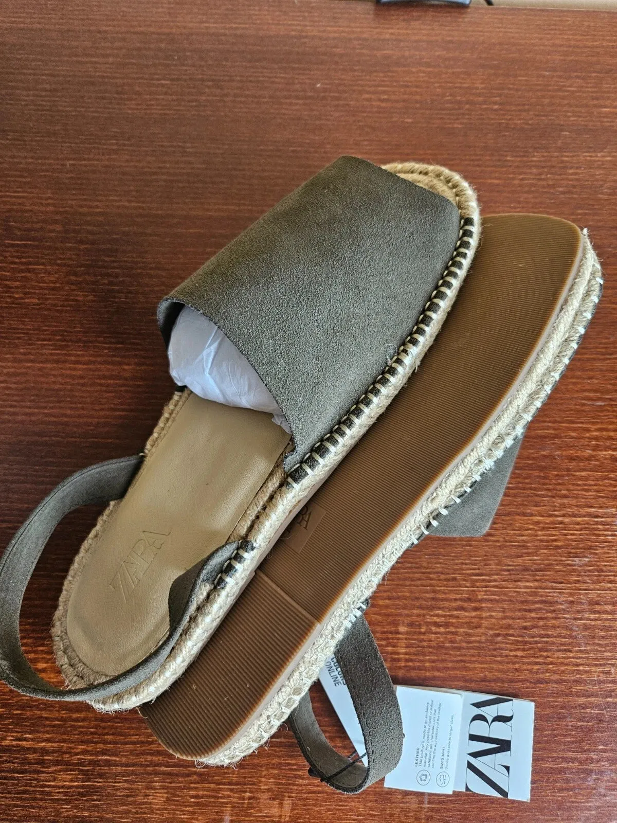 CUT LEATHER ZARA SS Client satisfaction 2024 MULE 100% Limited-time deal collection SANDALS Men's UK Khaki-8 FLAT SUEDE