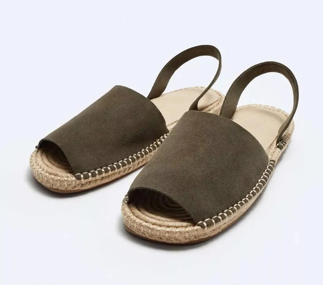 CUT LEATHER ZARA SS Client satisfaction 2024 MULE 100% Limited-time deal collection SANDALS Men's UK Khaki-8 FLAT SUEDE