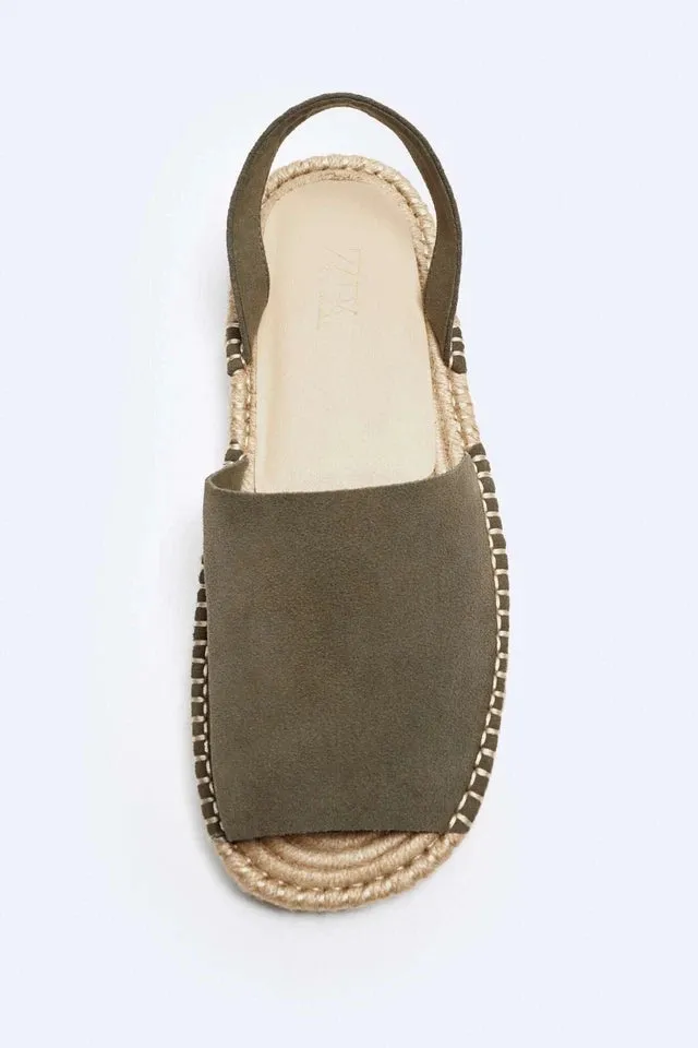 CUT LEATHER ZARA SS Client satisfaction 2024 MULE 100% Limited-time deal collection SANDALS Men's UK Khaki-8 FLAT SUEDE