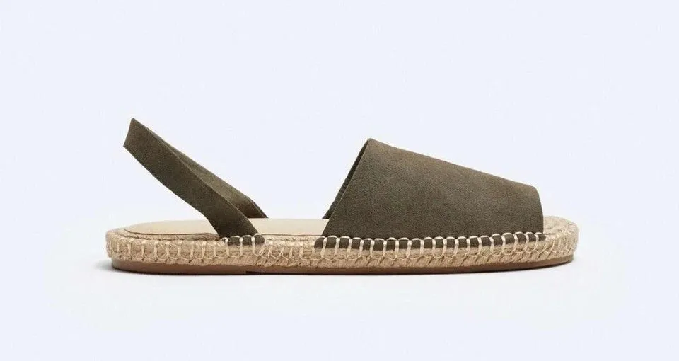 CUT LEATHER ZARA SS Client satisfaction 2024 MULE 100% Limited-time deal collection SANDALS Men's UK Khaki-8 FLAT SUEDE