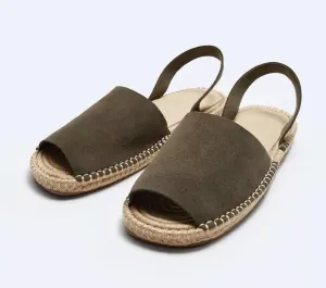 CUT LEATHER ZARA SS Client satisfaction 2024 MULE 100% Limited-time deal collection SANDALS Men's UK Khaki-8 FLAT SUEDE