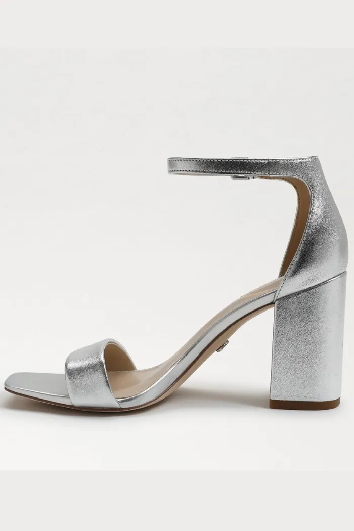 Daniela Block Heel Sandal - Silver Leather
