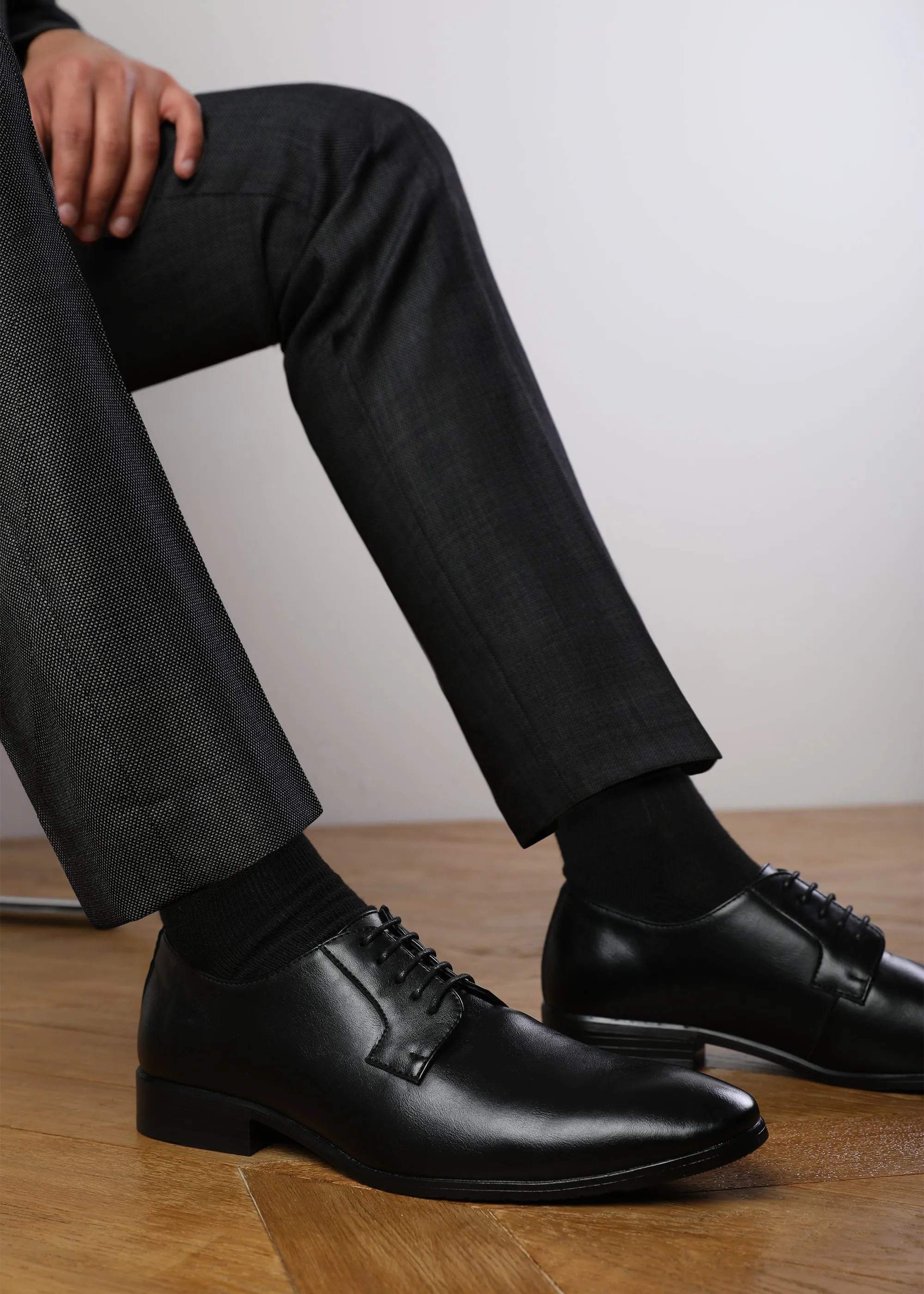 DAVID LACE UP DERBY FORMAL DRESS WORK SHOES IN BLACK FAUX LEATHER