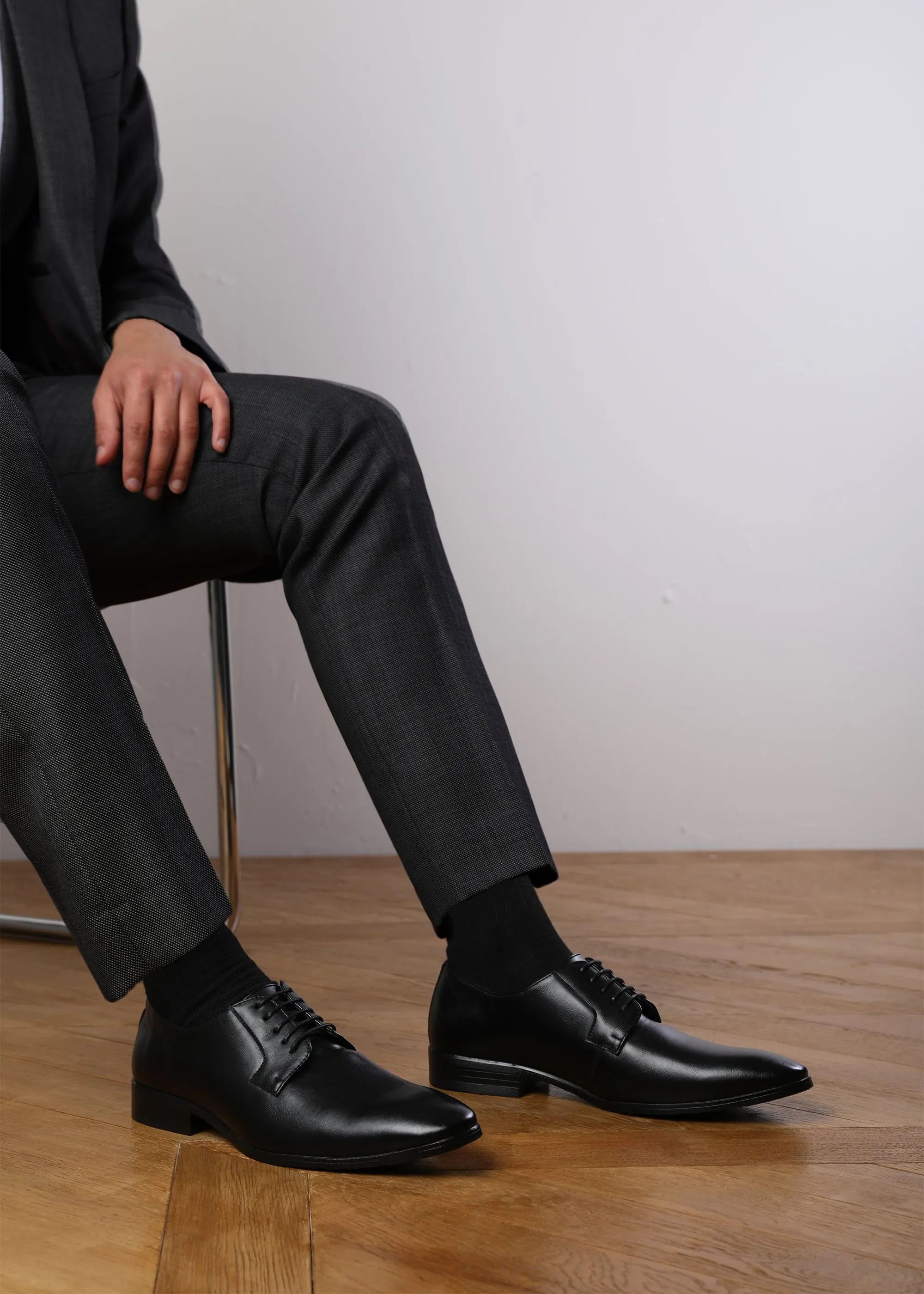 DAVID LACE UP DERBY FORMAL DRESS WORK SHOES IN BLACK FAUX LEATHER