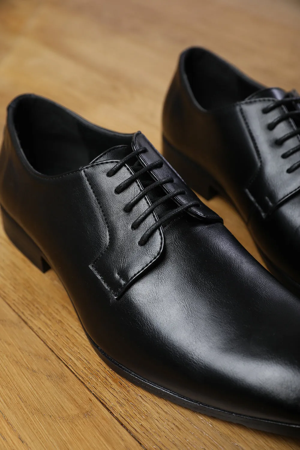 DAVID LACE UP DERBY FORMAL DRESS WORK SHOES IN BLACK FAUX LEATHER
