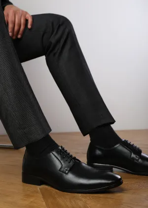 DAVID LACE UP DERBY FORMAL DRESS WORK SHOES IN BLACK FAUX LEATHER