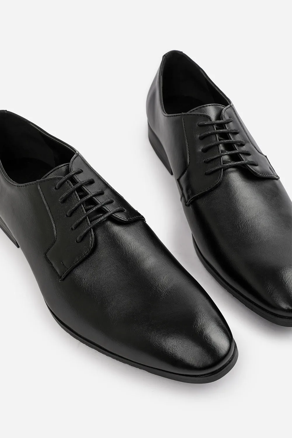 DAVID LACE UP DERBY FORMAL DRESS WORK SHOES IN BLACK FAUX LEATHER