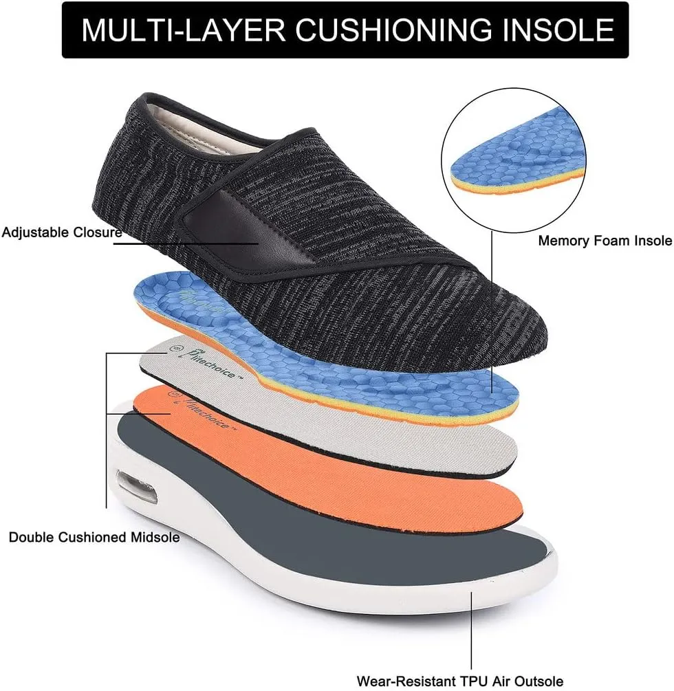 Diabetic Shoes for Men, Wide Width Elderly Men's Shoes, Adjustable Closure Lightweight Breathable, Swollen Feet Walking Edema Sneakers