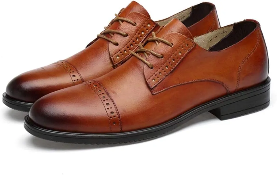Dress Formal Shoes for Men Lace Up Cap Toe Derby Shoes Cowhide Block Heel Anti-Slip Non Slip Low Top Slip Resistant Prom Suitable for Many Occasions