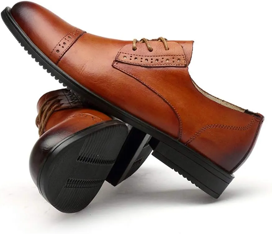 Dress Formal Shoes for Men Lace Up Cap Toe Derby Shoes Cowhide Block Heel Anti-Slip Non Slip Low Top Slip Resistant Prom Suitable for Many Occasions