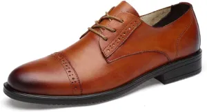 Dress Formal Shoes for Men Lace Up Cap Toe Derby Shoes Cowhide Block Heel Anti-Slip Non Slip Low Top Slip Resistant Prom Suitable for Many Occasions