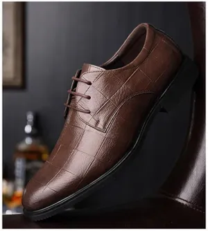 Dress Oxford for Men Lace Up Round Toe Plaid PU Leather Derby Shoes Low Top Non Slip Rubber Sole Prom