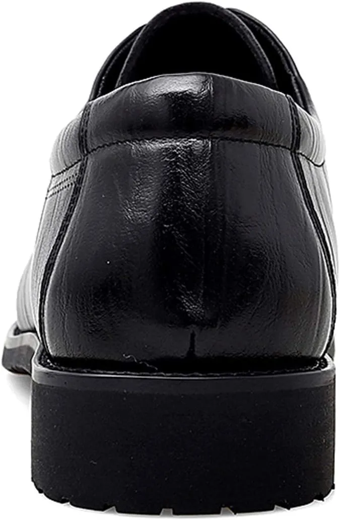 Dress Shoes for Men Lace Up Brogue Embossed Cap Round Toe Derby Shoes Vegan Leather Anti-Slip Rubber Sole Low Top Block Heel Non Slip Business