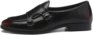 Driving Loafer for Men Walking Shoes Slip on Microfiber Leather Pointed Toe Monk Strap Anti Slip with Texture Patent Block Heel