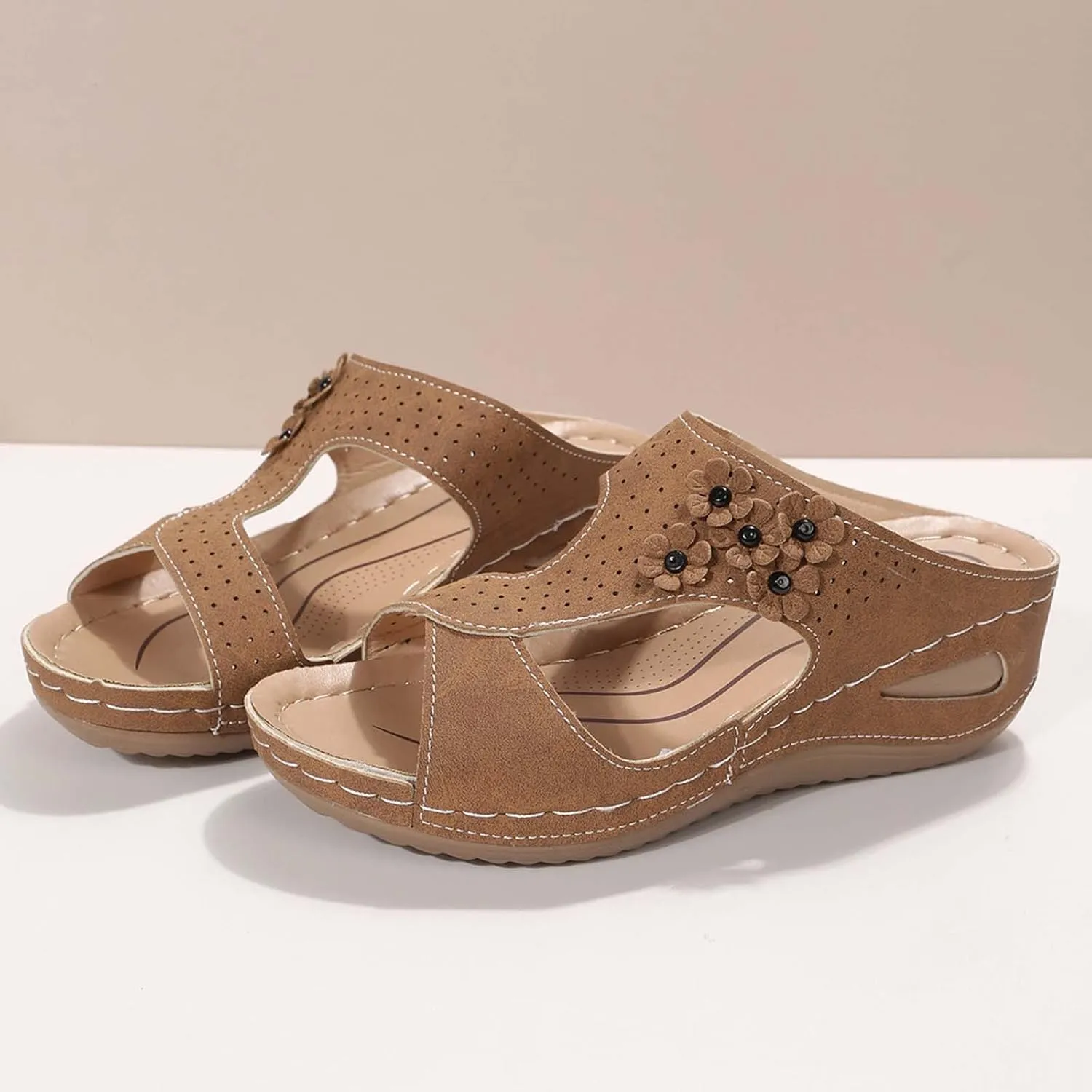Eduavar Summer Sandals for Women 2023, Sandals Women Retro Floral Wedge Sandals Casual Open Toe Sandals with Arch Support