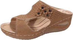 Eduavar Summer Sandals for Women 2023, Sandals Women Retro Floral Wedge Sandals Casual Open Toe Sandals with Arch Support