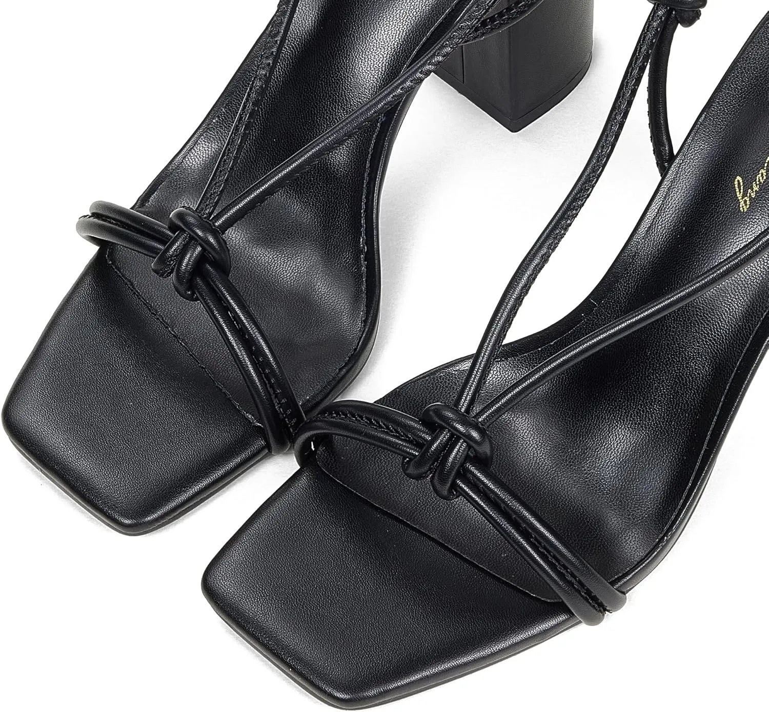 Elisabet Tang Women's Strappy Chunky Heels Sandals, 3 inch Low Block Heels Lace Up Ankle Wrap Heel Square Open Toe Tie Up Heeled Sandals Shoes