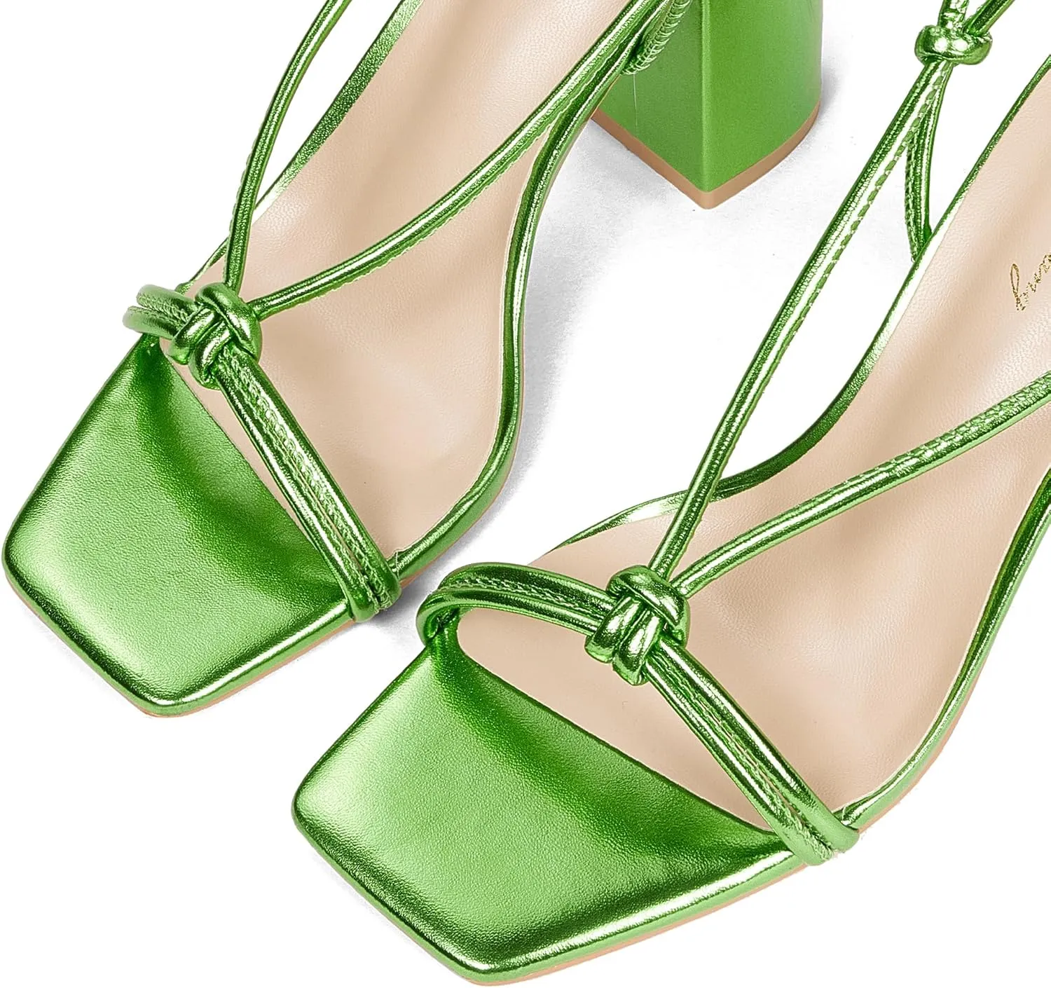 Elisabet Tang Women's Strappy Chunky Heels Sandals, 3 inch Low Block Heels Lace Up Ankle Wrap Heels Square Open Toe Tie Up Heeled Sandals Shoes