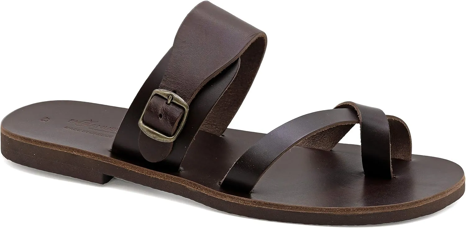 Emmanuela Greek Leather Split Toe Sandals for Men, Quality Handmade Men's Sandals with adjustable Buckle Strap, Mens Strappy Summer Shoes