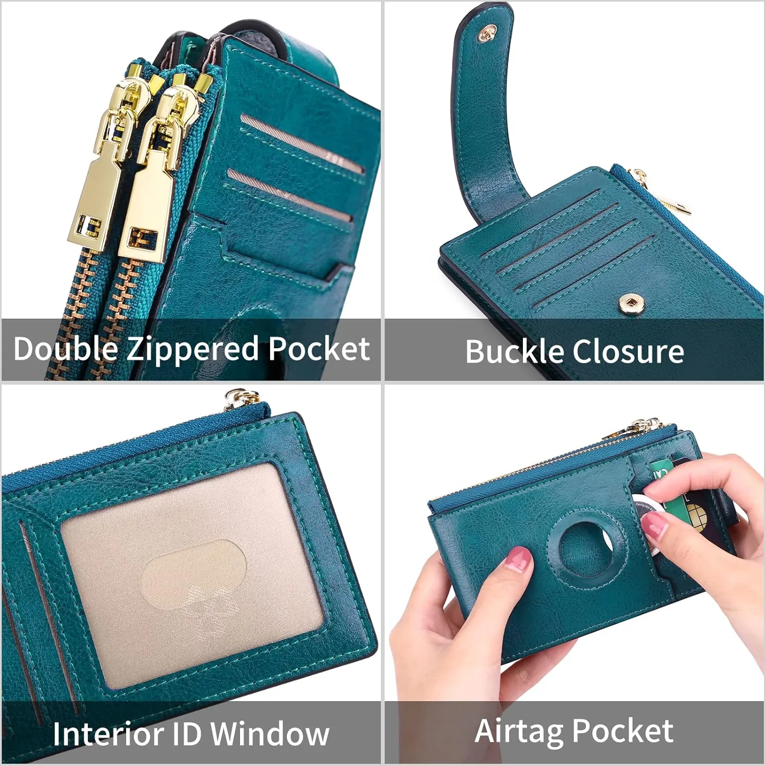 FALAN MULE Womens AirTag Wallet Genuine Leahter Bifold Credit Card Holder with Built-in Integrated Case for AirTag