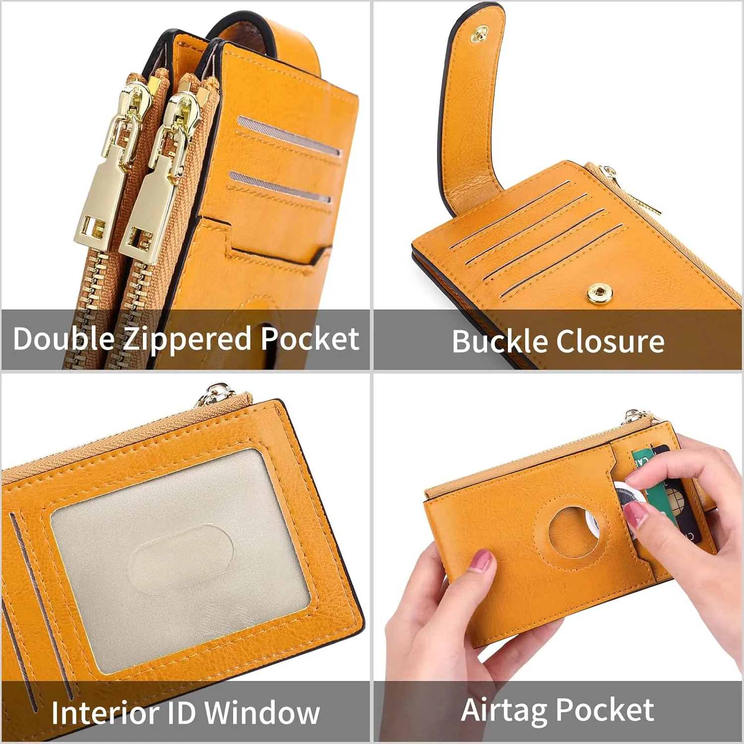 FALAN MULE Womens AirTag Wallet Genuine Leahter Bifold Credit Card Holder with Built-in Integrated Case for AirTag