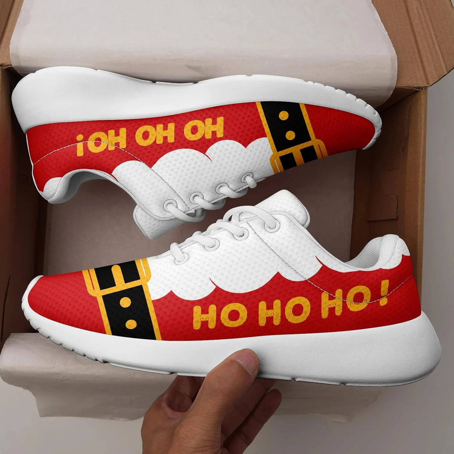 Festive Christmas Santa Sneakers for Men & Women Comfortable Shoes Red White Lightweight Breathable Walking Sneaker