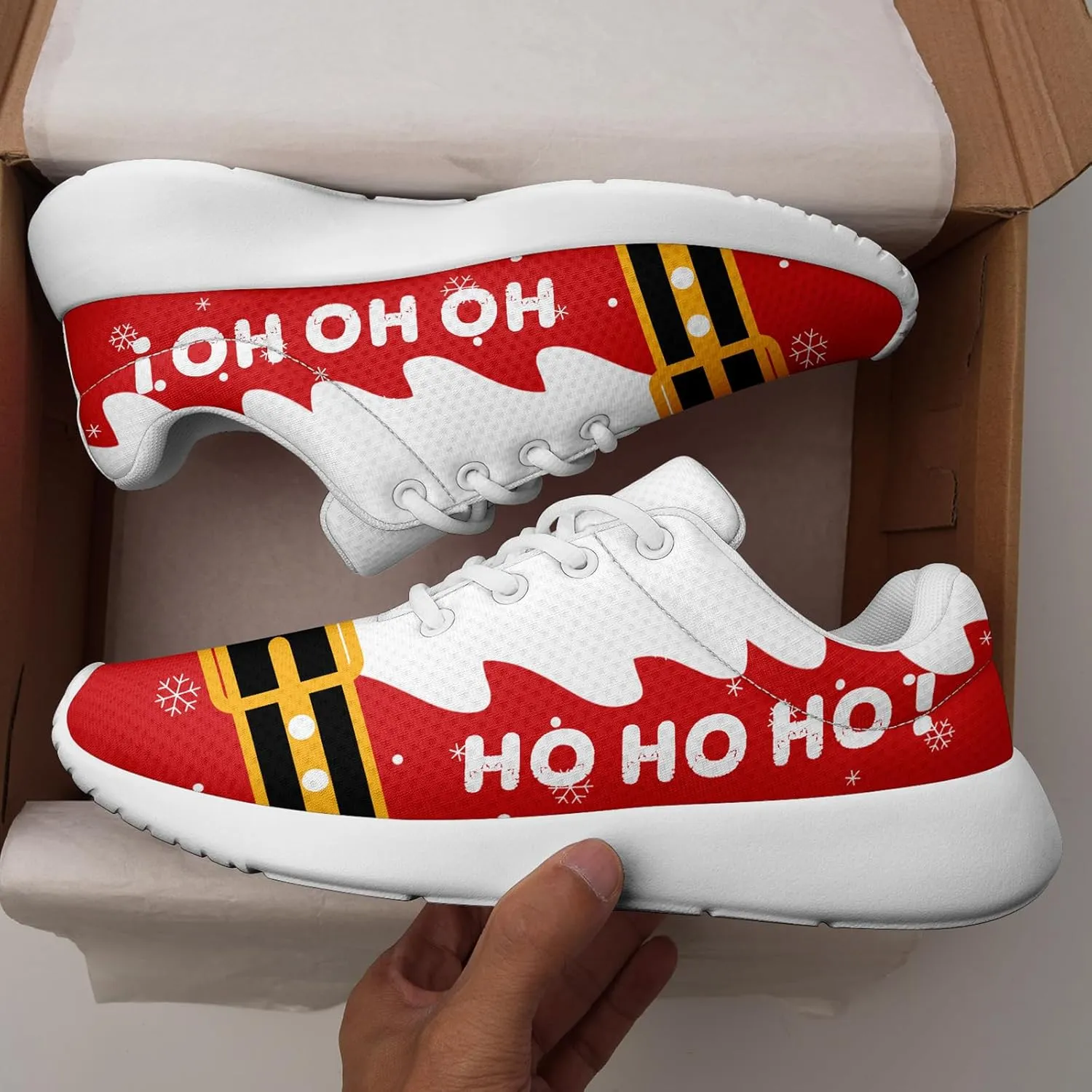 Festive Christmas Santa Sneakers for Men & Women Comfortable Shoes Red White Lightweight Breathable Walking Sneaker