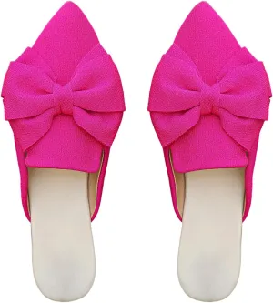 Floerns Women's Mules for Women Bowknot Pointed Toe Backless Loafer Slip on Casual Shoes