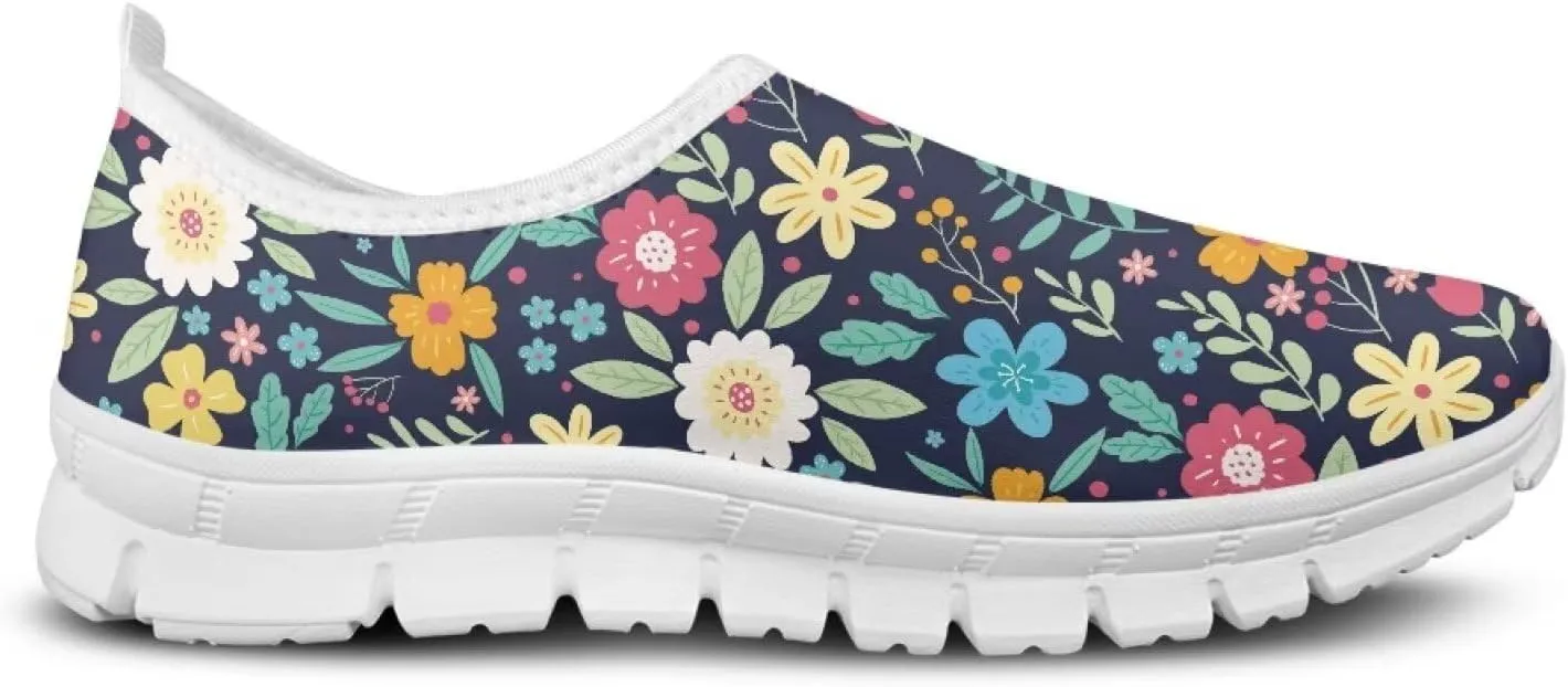 Flower Sneaker for Women Slip On Low Top Casual Breathable Mesh Outdoor Soft Lightweight Walking Sneaker for Women