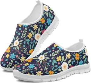 Flower Sneaker for Women Slip On Low Top Casual Breathable Mesh Outdoor Soft Lightweight Walking Sneaker for Women