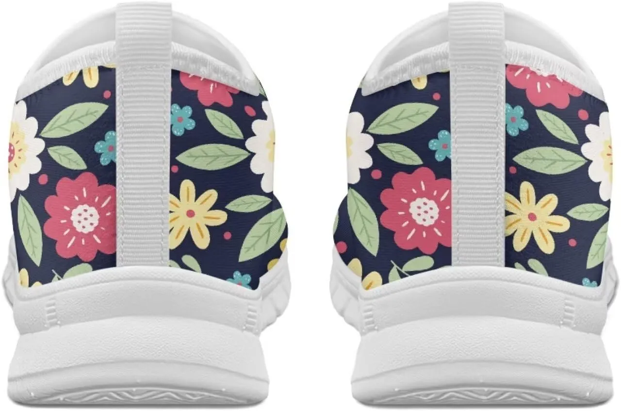 Flower Sneaker for Women Slip On Low Top Casual Breathable Mesh Outdoor Soft Lightweight Walking Sneaker for Women