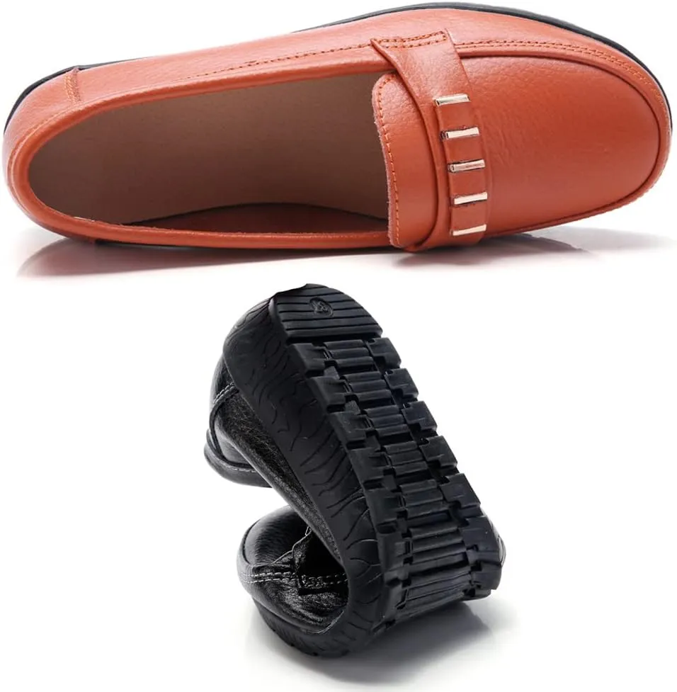FolHaoth Loafers for Womens Comfortable Leather Moccasins Dress Shoes Casual Slip On Walking Womens Flats Loafers Fashion Boat Shoes Classic Nurse Work Flat Shoes