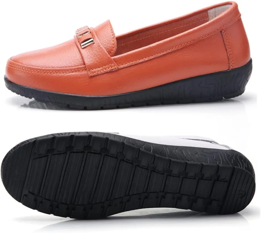 FolHaoth Loafers for Womens Comfortable Leather Moccasins Dress Shoes Casual Slip On Walking Womens Flats Loafers Fashion Boat Shoes Classic Nurse Work Flat Shoes