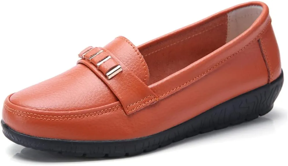 FolHaoth Loafers for Womens Comfortable Leather Moccasins Dress Shoes Casual Slip On Walking Womens Flats Loafers Fashion Boat Shoes Classic Nurse Work Flat Shoes