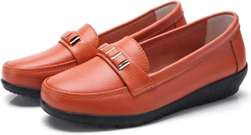 FolHaoth Loafers for Womens Comfortable Leather Moccasins Dress Shoes Casual Slip On Walking Womens Flats Loafers Fashion Boat Shoes Classic Nurse Work Flat Shoes