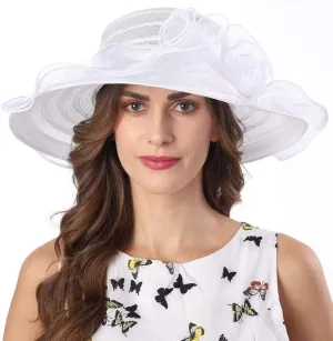 FORBUSITE Derby Church Dress Hat for Women Fascinator Bridal Tea Party Wedding Hat Wide Brim