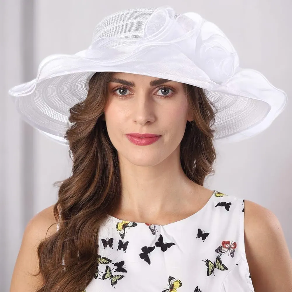 FORBUSITE Derby Church Dress Hat for Women Fascinator Bridal Tea Party Wedding Hat Wide Brim